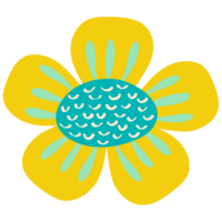 AI generated a yellow flower with blue and green leaves on it png