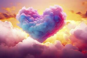 ai generado hermosa vistoso San Valentín día corazón en el nubes como resumen antecedentes. ai generado foto