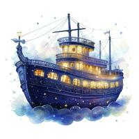 AI generated Night sea ship watercolor style for T-shirt design. AI Generated photo