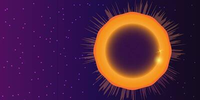 Solar eclipse dark sky shining stars event. vector