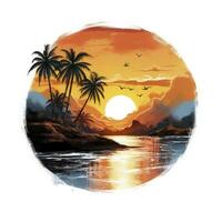 AI generated Tropical sunset for t-shirt design. AI Generated photo