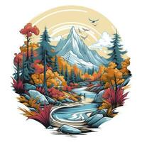 AI generated Vibrant colors wilderness hiking scene for t-shirt. AI Generated photo