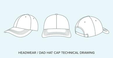 Trendy Dad Hat, Technical Drawing, Apparel Blueprint for Fashion Designers vector