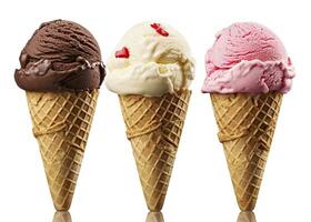 AI generated Chocolate, vanilla and strawberry Ice cream in the cone on white background. AI Generated photo