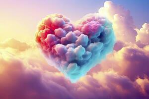 AI generated Beautiful colorful valentine's day heart in the clouds as abstract background. AI Generated photo