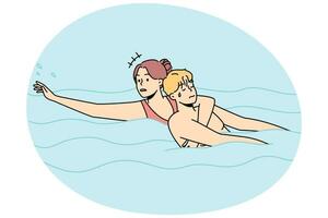 mujer salvando al hombre ahogándose en el agua. socorrista ayuda a un tipo que se hunde en la piscina. emergencia y salvamento. ilustración vectorial vector