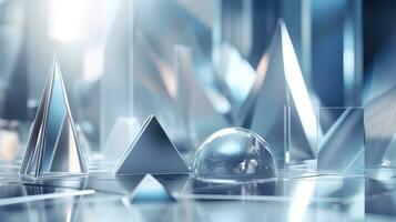 AI generated Blue glass geometric shapes abstract background. Generative AI photo