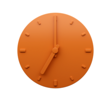 Minimal Orange clock Seven 7 o'clock abstract Minimalist wall clock 3d Illustration png