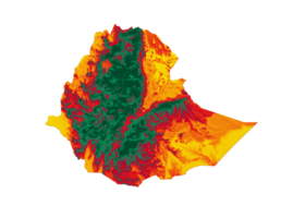 mapa da etiópia com as cores da bandeira vermelho verde e amarelo sombreado mapa de relevo ilustração 3d png