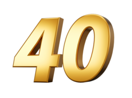 golden metallisch Nummer 40 vierzig, 3d Illustration png