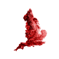 england-karte mit den flaggenfarben rot und gelb schattierte reliefkarte 3d-illustration png