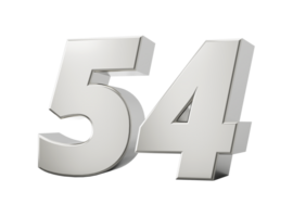 Silver 3d numbers 54 fifty four. 3d illustration png
