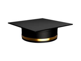 l'obtention du diplôme casquette 3d diplômé collège, haute école ou Université casquette. la cérémonie chapeau avec d'or ruban 3d illustration png