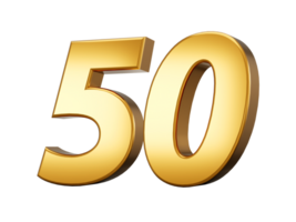 Gold number 50 Fifty . shiny 3d number made of gold 3d illustration png