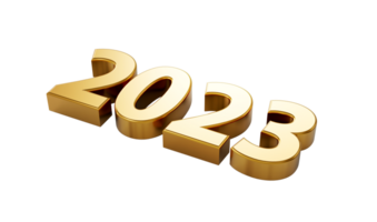 2023 Years sign golden metallic Happy New Year 3d illustration png