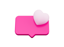 Symbol Botschaft Dialog Taste mit Rosa Herz. romantisch isoliert Objekt 3d Illustration png