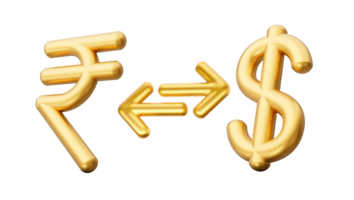 Currency exchange INR to Dollar gold coin money sign or symbol financial concept 3D illustration png