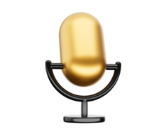 Golden microphone, mic live studio recording and broadcasting. Music award or sound 3d illustration png