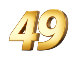 Golden metallic Number 49 forty nine,  3d illustration png