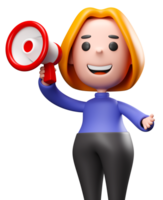 Woman holding megaphone do marketing promotion announcement 3D render illustration png