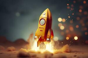 AI generated Toy rocket takes off business and finances success concept. AI Generative photo