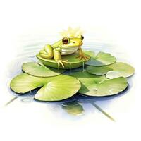 AI generated Frog Floating on a Lily Pad Raft, watercolor for T-shirt Design. AI Generated photo