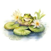 AI generated Frog Floating on a Lily Pad Raft, watercolor for T-shirt Design. AI Generated photo