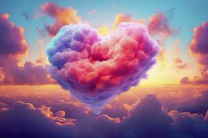 AI generated Beautiful colorful valentine's day heart in the clouds as abstract background. AI Generated photo