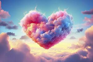 AI generated Beautiful colorful valentine's day heart in the clouds as abstract background. AI Generated photo