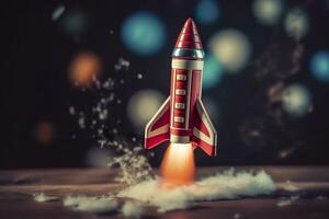 AI generated Toy rocket takes off business and finances success concept. AI Generative photo