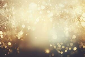 AI generated Gold Vintage Fireworks and bokeh on New Year's Eve and copy space. AI Generated photo