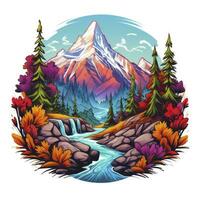 AI generated Vibrant colors wilderness hiking scene for t-shirt. AI Generated photo