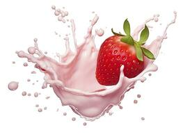 AI generated milk or yogurt splash with strawberries isolated on white background, 3d rendering. AI Generated photo