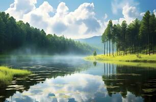 AI generated Beatiful nature lake and forest.AI Generated. photo