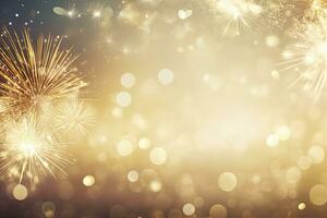 AI generated Gold Vintage Fireworks and bokeh on New Year's Eve and copy space. AI Generated photo