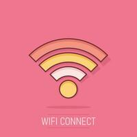 Wifi internet icon in comic style. Wi-fi wireless technology vector cartoon illustration pictogram. Network wifi business concept splash effect.