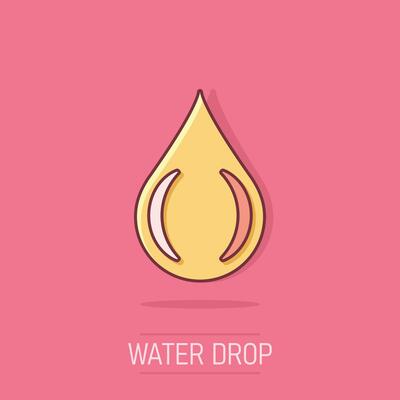 Water drop icon in comic style. Raindrop vector cartoon illustration pictogram. Droplet water blob business concept splash effect.