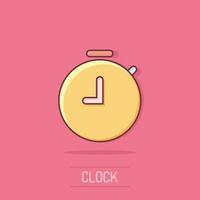 Vector cartoon clock timer icon in comic style. Time alarm concept illustration pictogram. Stopwatch clock business splash effect concept.