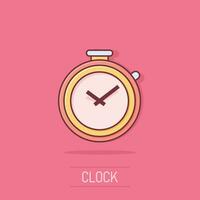 icono de temporizador de reloj de dibujos animados de vector en estilo cómico. pictograma de ilustración del concepto de alarma de tiempo. concepto de efecto de salpicadura de negocio de reloj cronómetro.