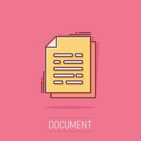 Vector cartoon document paper icon in comic style. Terms sheet concept illustration pictogram. Document analytics business splash effect concept.