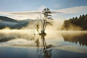 AI generated Wanaka's lone willow tree which is situated just off of the lake shore. AI Generated photo