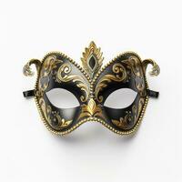 AI generated Black and gold carnival mask isolated on white background. photo