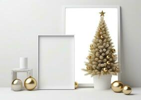 AI generated Christmas composition with white frame photo