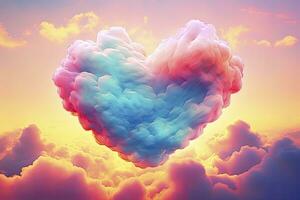 AI generated Beautiful colorful valentine's day heart in the clouds as abstract background. AI Generated photo