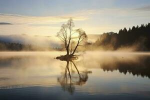 ai generado de wanaka solitario sauce árbol cuales es situado sólo apagado de el lago costa. ai generado foto