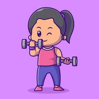 Cute Woman Lifting Dumbbell Cartoon Vector Icon Illustration. People Sport Icon Concept Isolated Premium Vector. Flat Cartoon Style