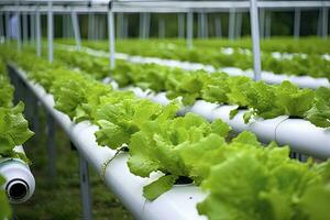 AI generated Hydroponic lettuce growing. AI Generated photo