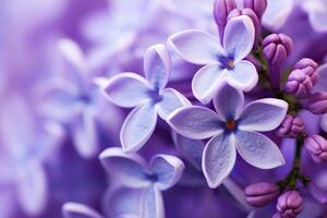 AI generated Lilac blossom macro background with copy space. AI Generated photo