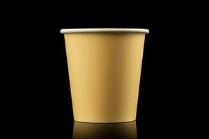 AI generated Side view yellow empty disposable paper fast food cup isolated on black background. Generative AI photo