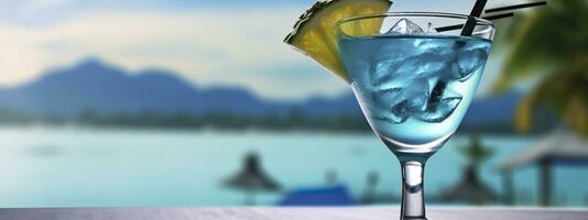 AI generated Banner with Blue Loguna cocktail. Generative AI. photo